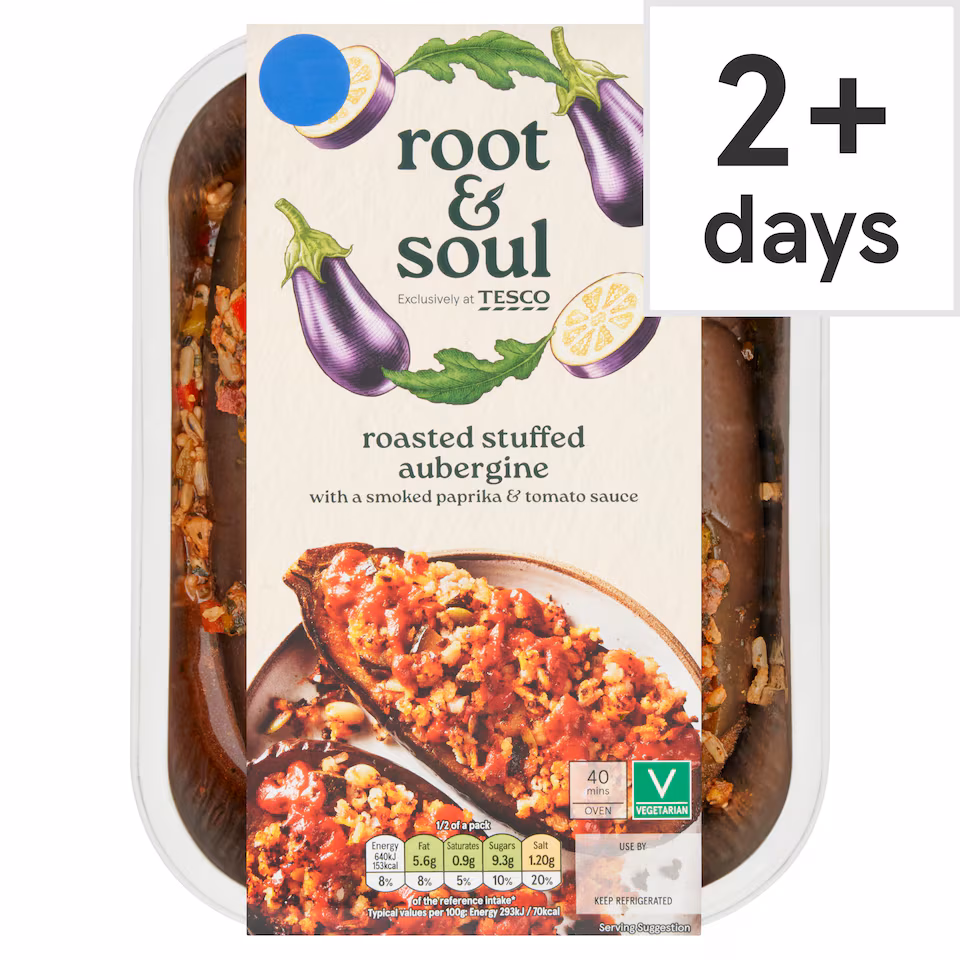 Root & Soul Roasted Stuffed Aubergine with a Smoked Paprika & Tomato Sauce 480g