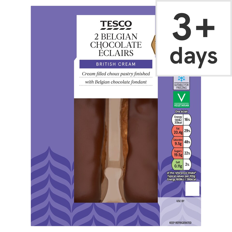 Tesco Belgian Chocolate Eclairs 2 Pack