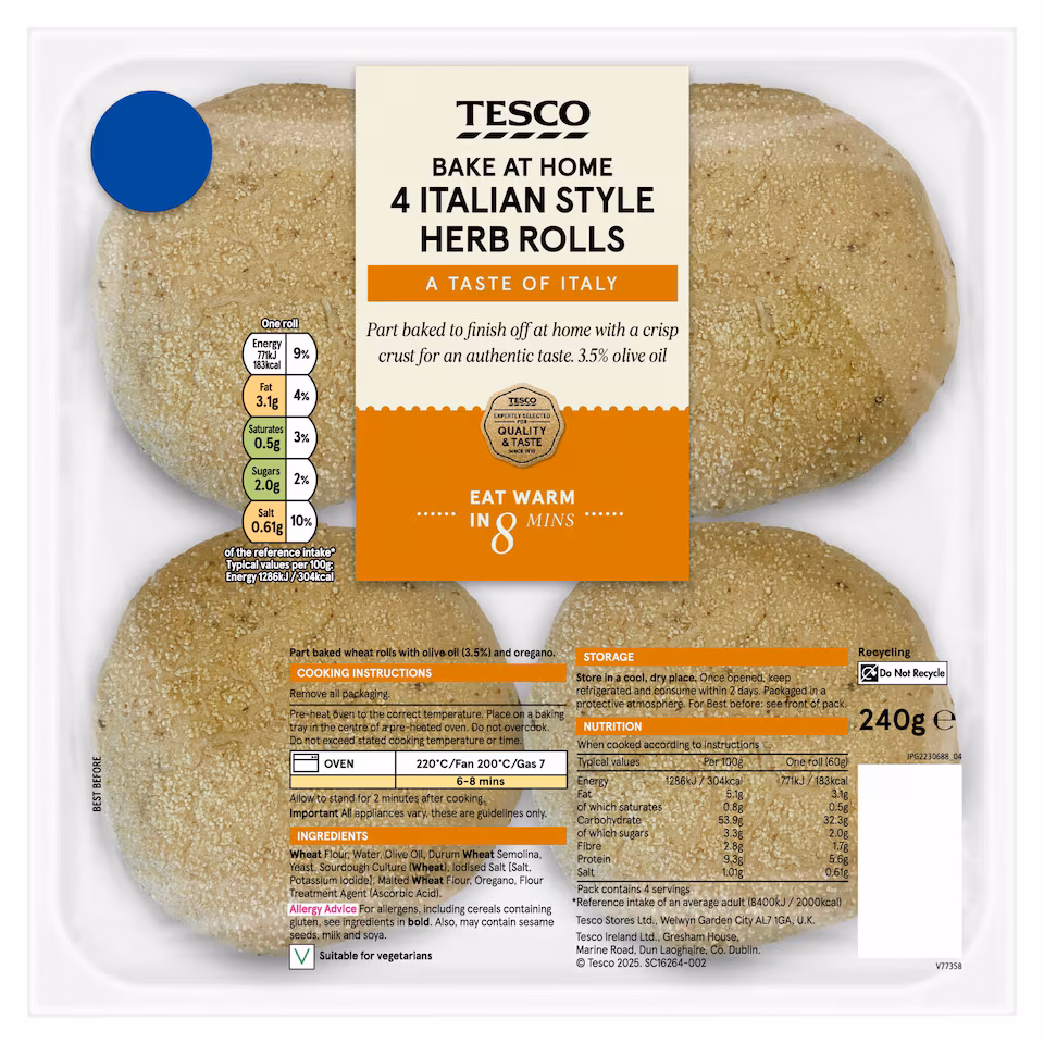 Tesco bake at home Italian style herb rolls 240g
