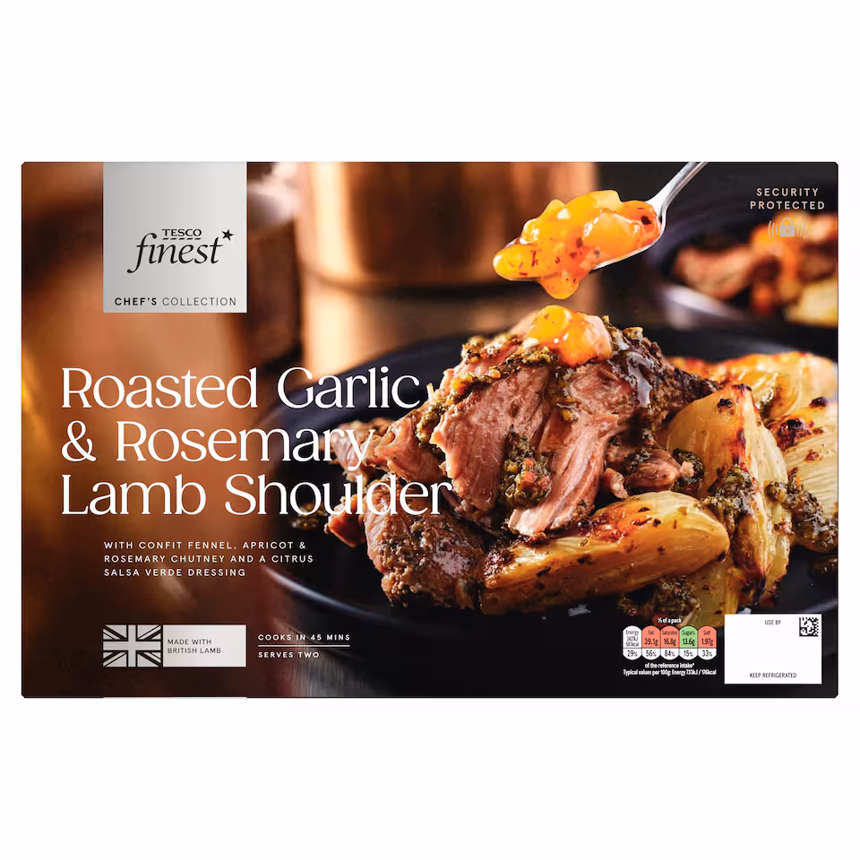 Tesco Finest Chef's Collection Roasted Garlic & Rosemary Lamb Shoulder with Fennel, Chutney & Salsa Verde Dressing 830g