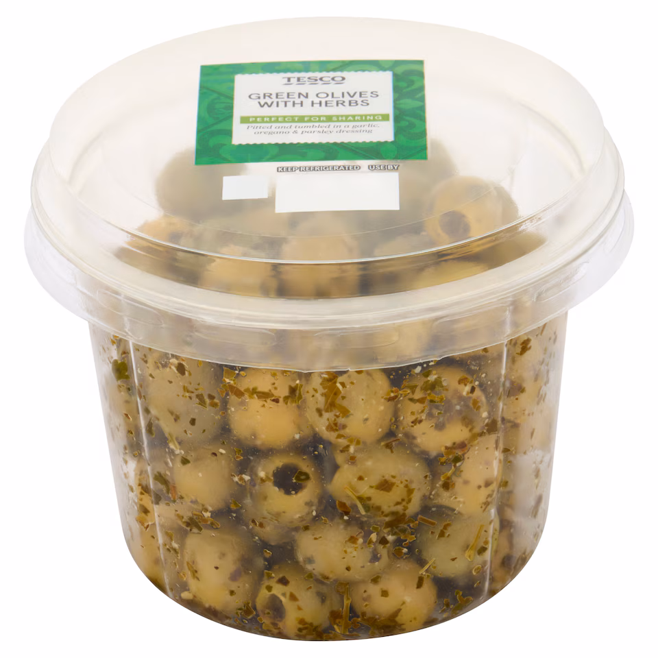 Tesco Green Olives With Garlic & Herbs 300G