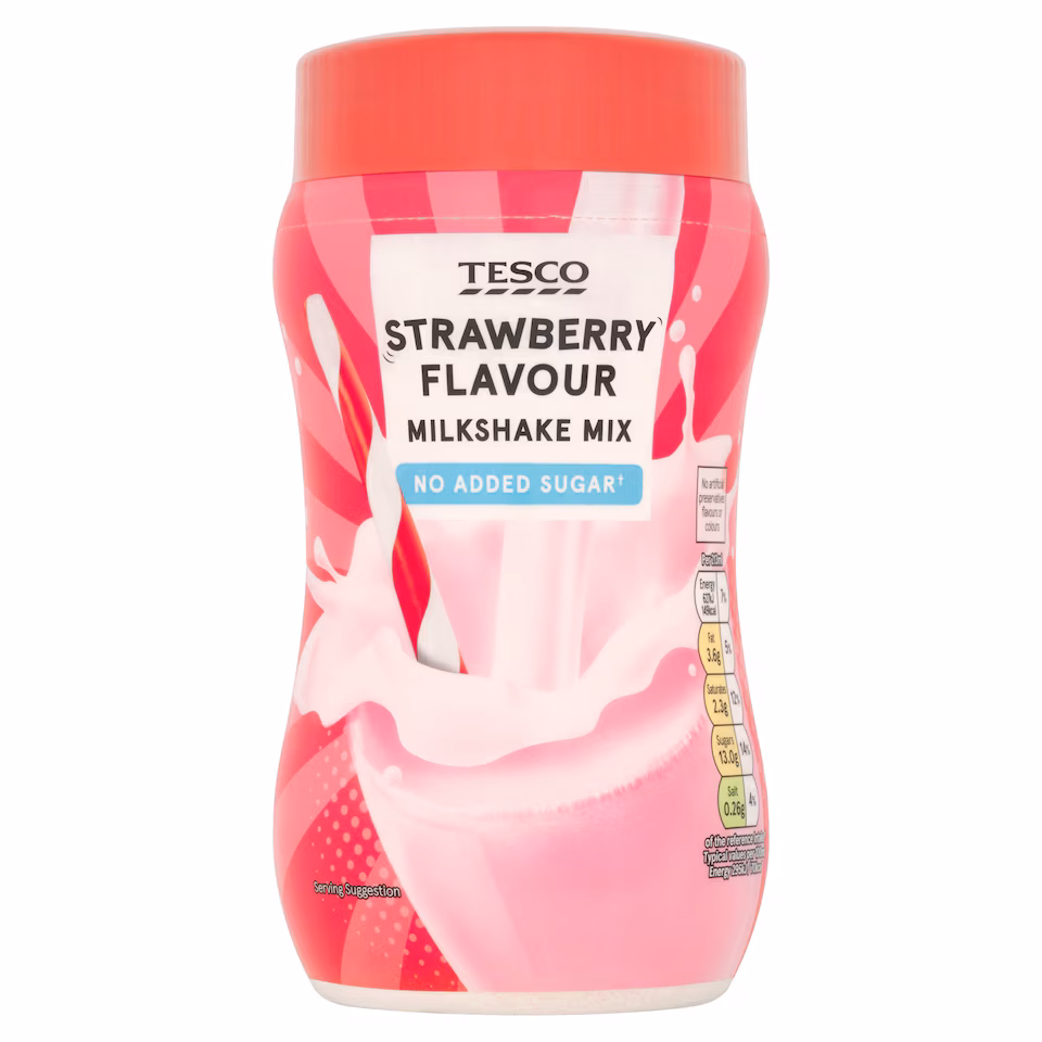 Tesco No Added Sugar Strawberry Flavoured Milkshake Mix 300G