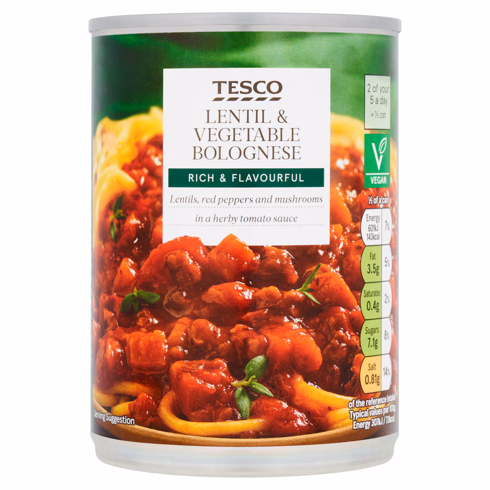 Tesco Lentil & Vegetable Bolognese 392G