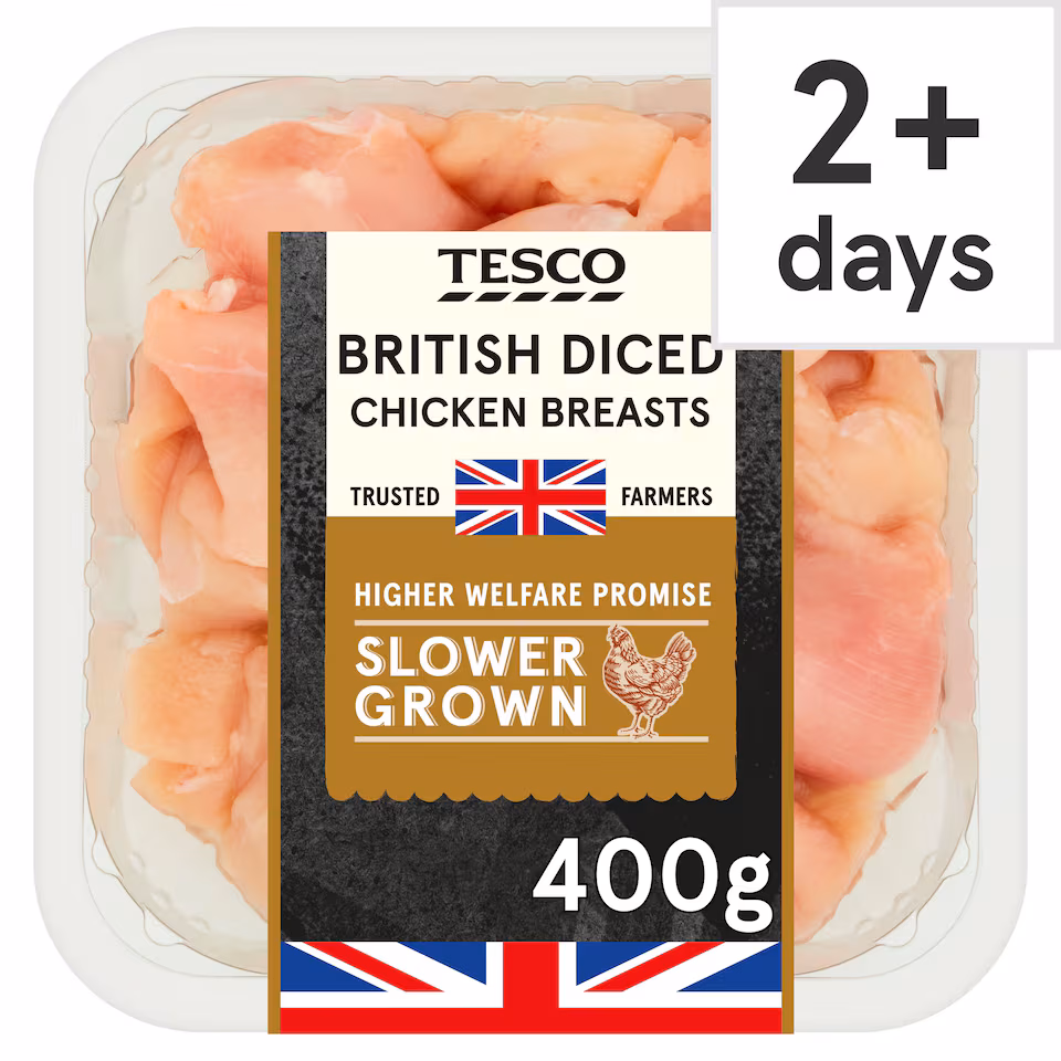 Tesco British Slower Grown Diced Breast 400g