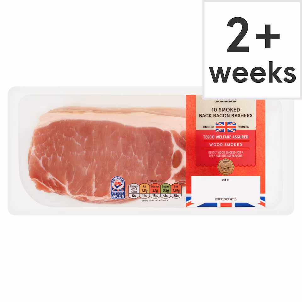 Tesco British 10 Smoked Back Bacon Rashers 300G