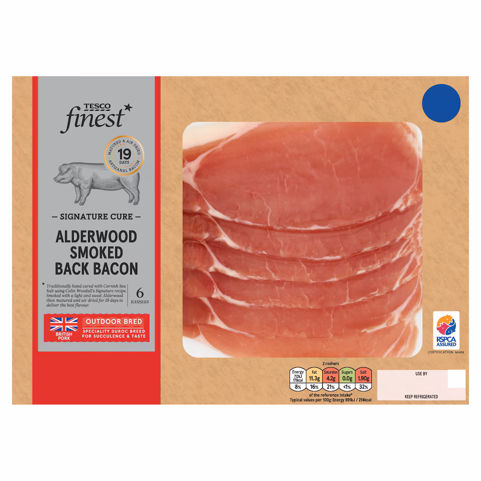Tesco Finest Signature Cure 6 Alderwood Smoked Back Bacon 240g