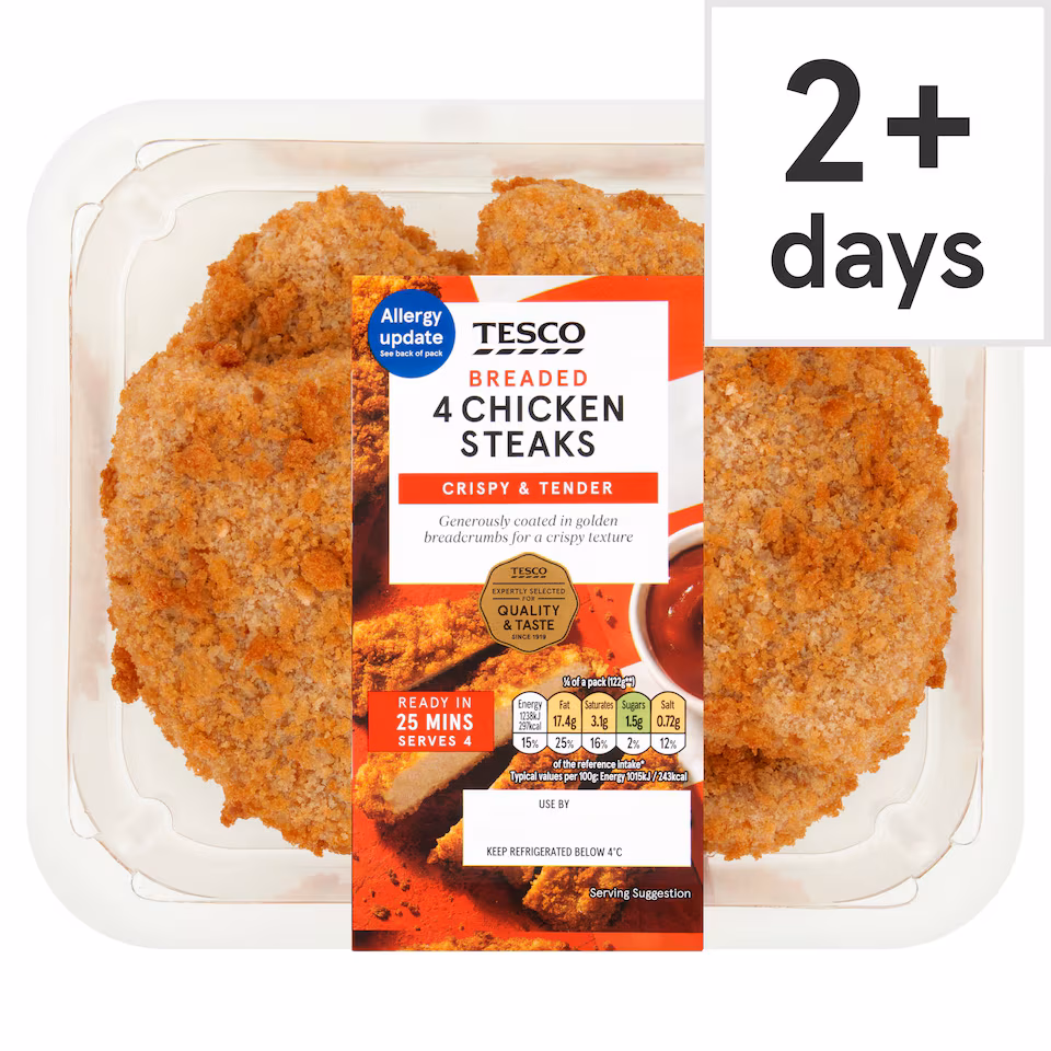 Tesco Breaded Chicken Steaks 4 Pack 505g