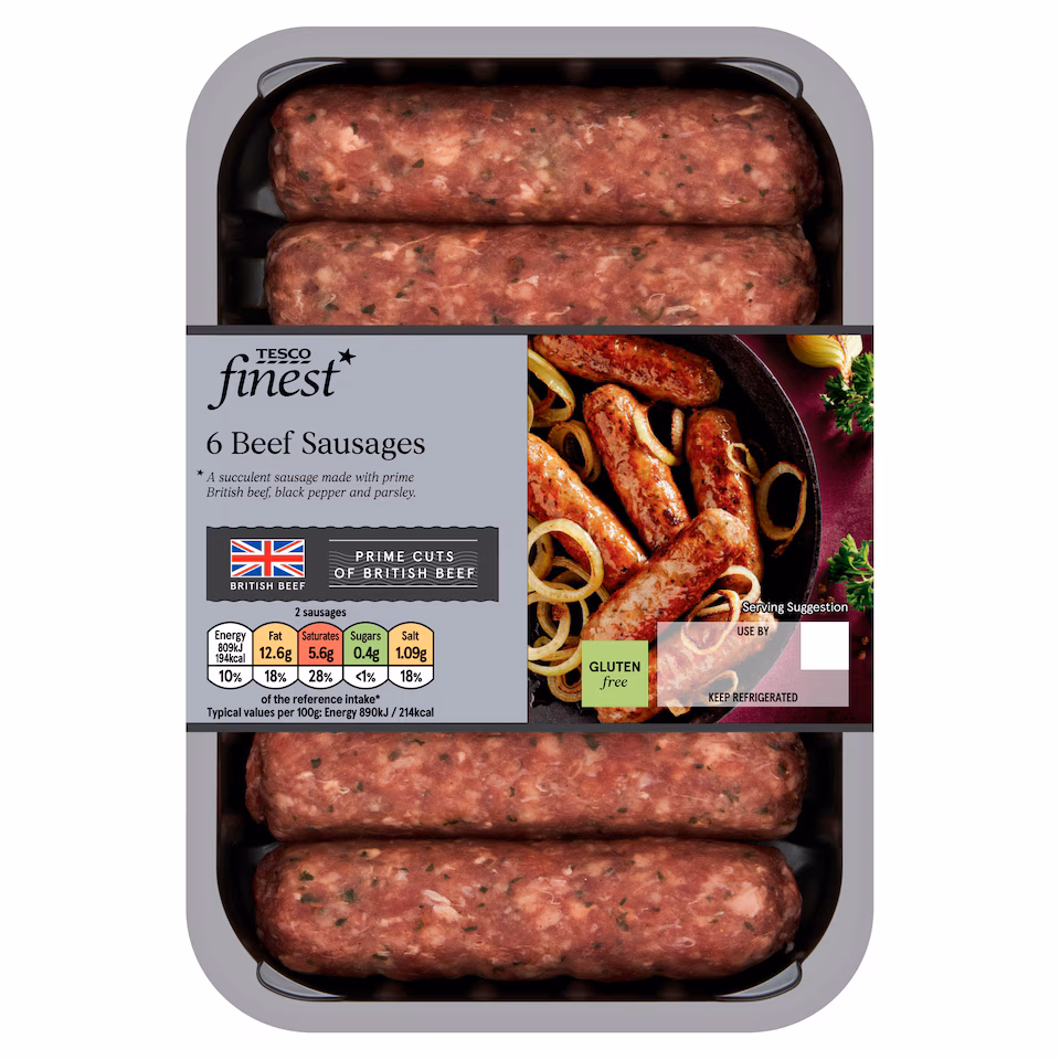 Tesco Finest 6 British Beef Sausages 340g