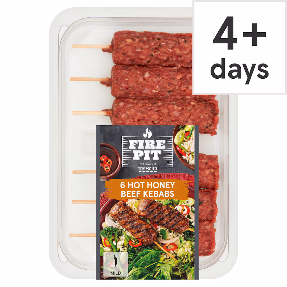 Tesco Firepit 6 Hot Honey Beef Kebab 360g