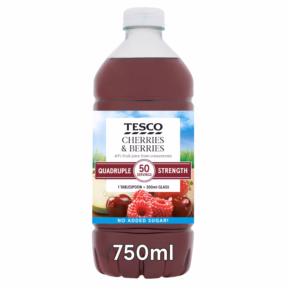 Tesco Quadruple Strength Cherries & Berries Squash 750Ml