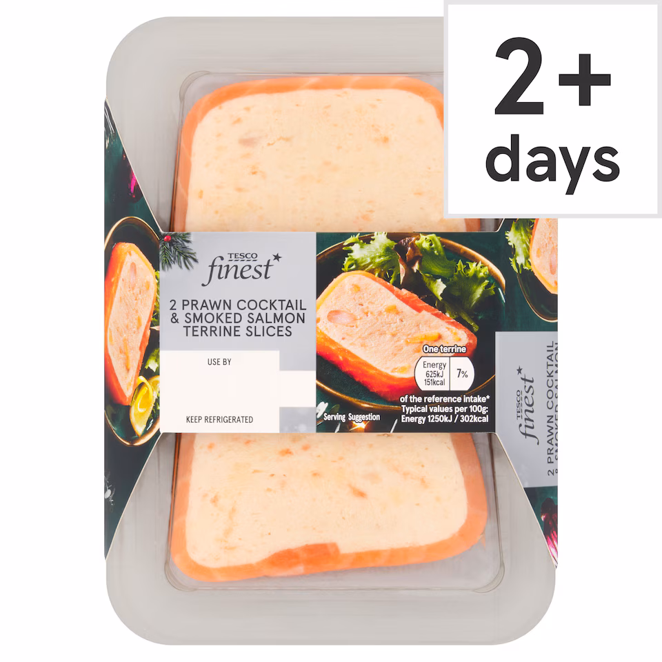 Tesco Finest 2 Prawn Cocktail and Smoked Salmon Terrine Slices 100g