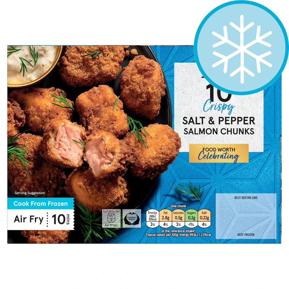 Tesco Salt & Pepper Salmon Chunks 10 Pack 250g