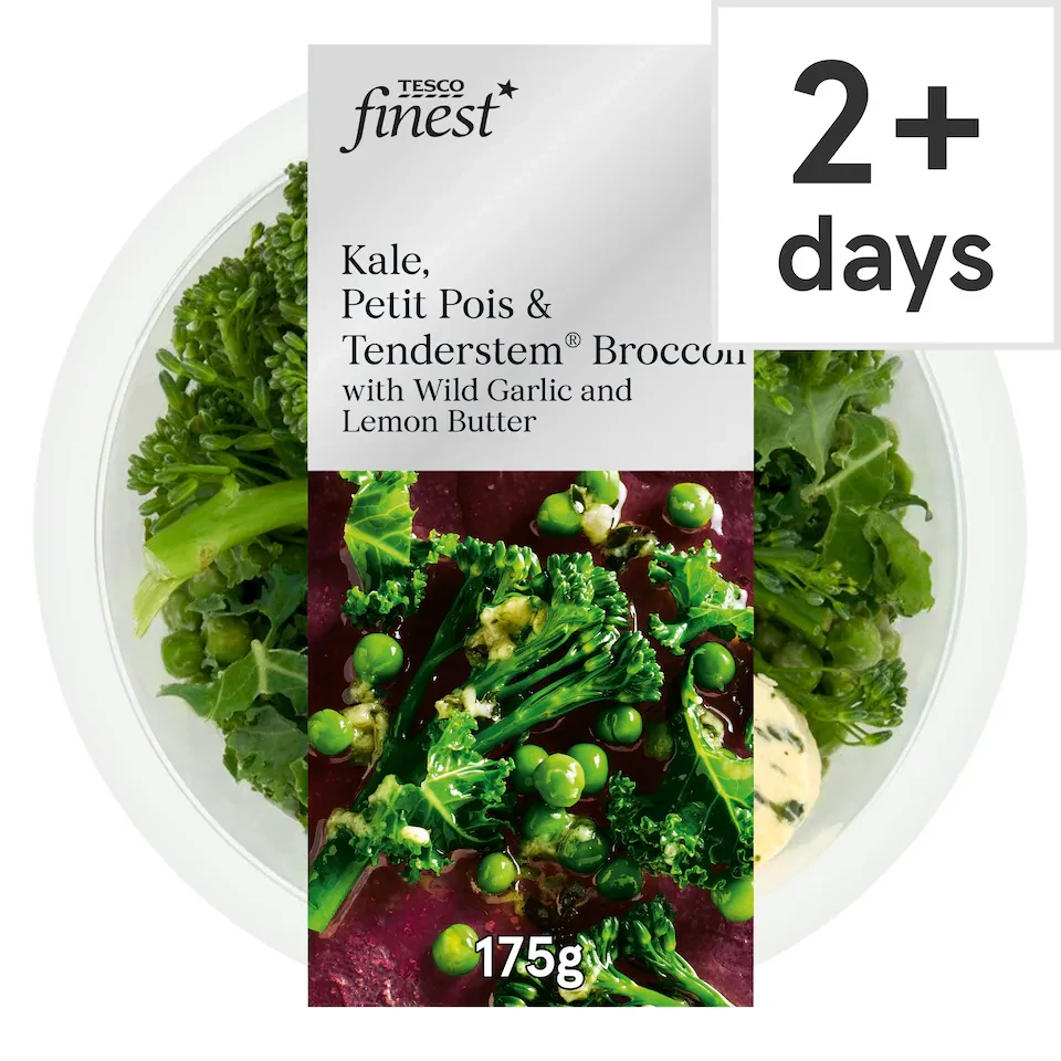 Tesco Finest Kale, Peas & Tenderstem Broccoli with Wild Garlic Butter 175g