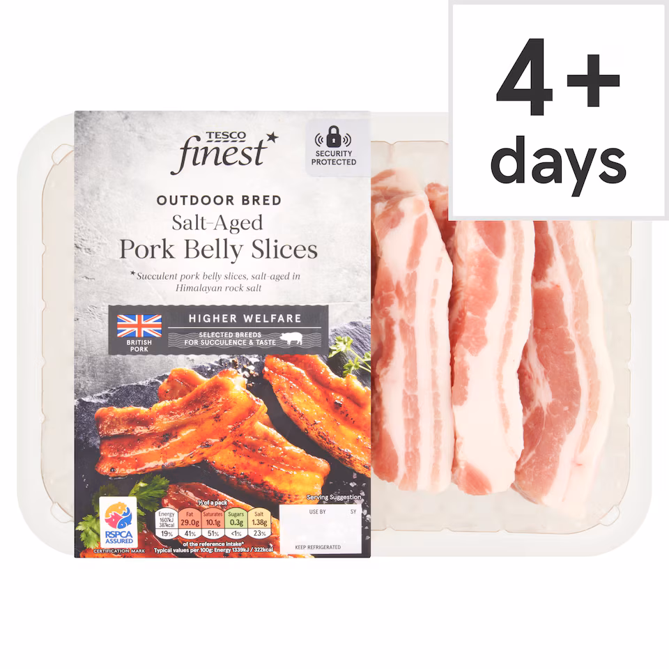 Tesco Finest British S/A Pork Belly Slices 500G
