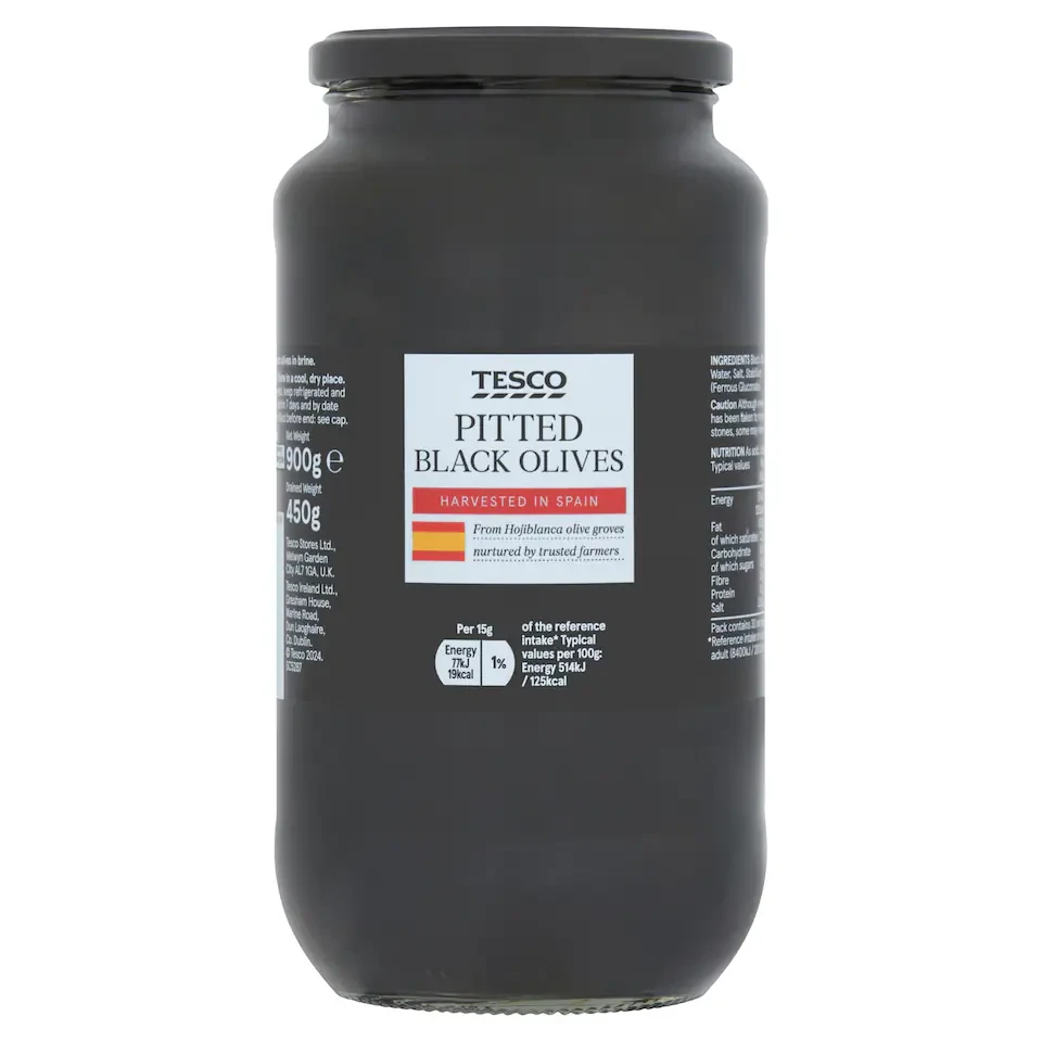 Tesco Pitted Black Olives 900G