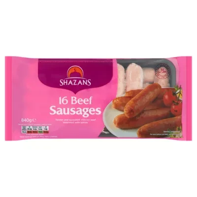 Shazans 16 Beef Sausages 840g