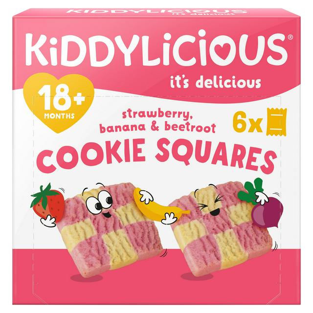Kiddylicious Strawberry, Banana & Beetroot Cookie Squares Baby Snacks 6x24g