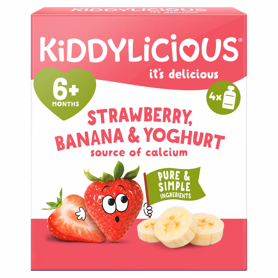 Kiddylicious Pouches Strawberry, Banana & Yoghurt 6m+ 4 x 100g