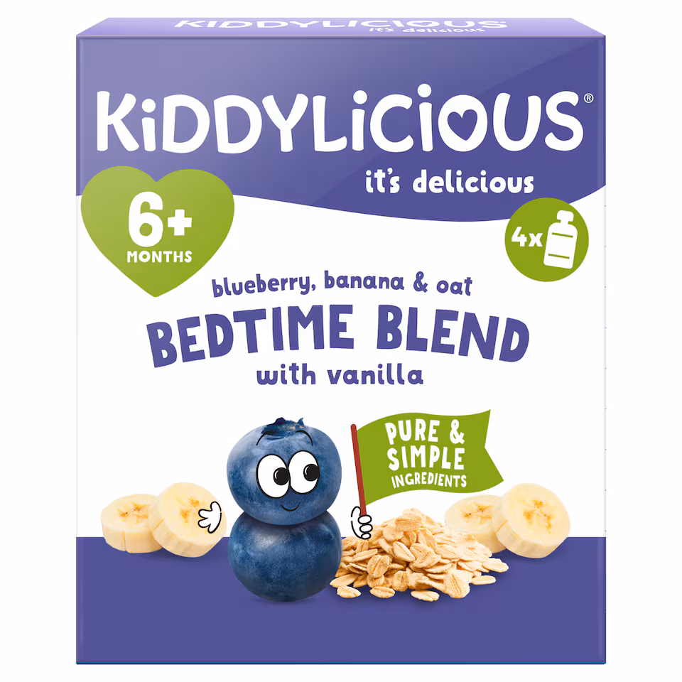 Kiddylicious Bedtime Blend Blueberry Banana & Oat Pouches 4x100g