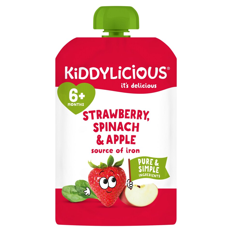 Kiddylicious Pouches Strawberry, Apple & Spinach 6m+ 100g