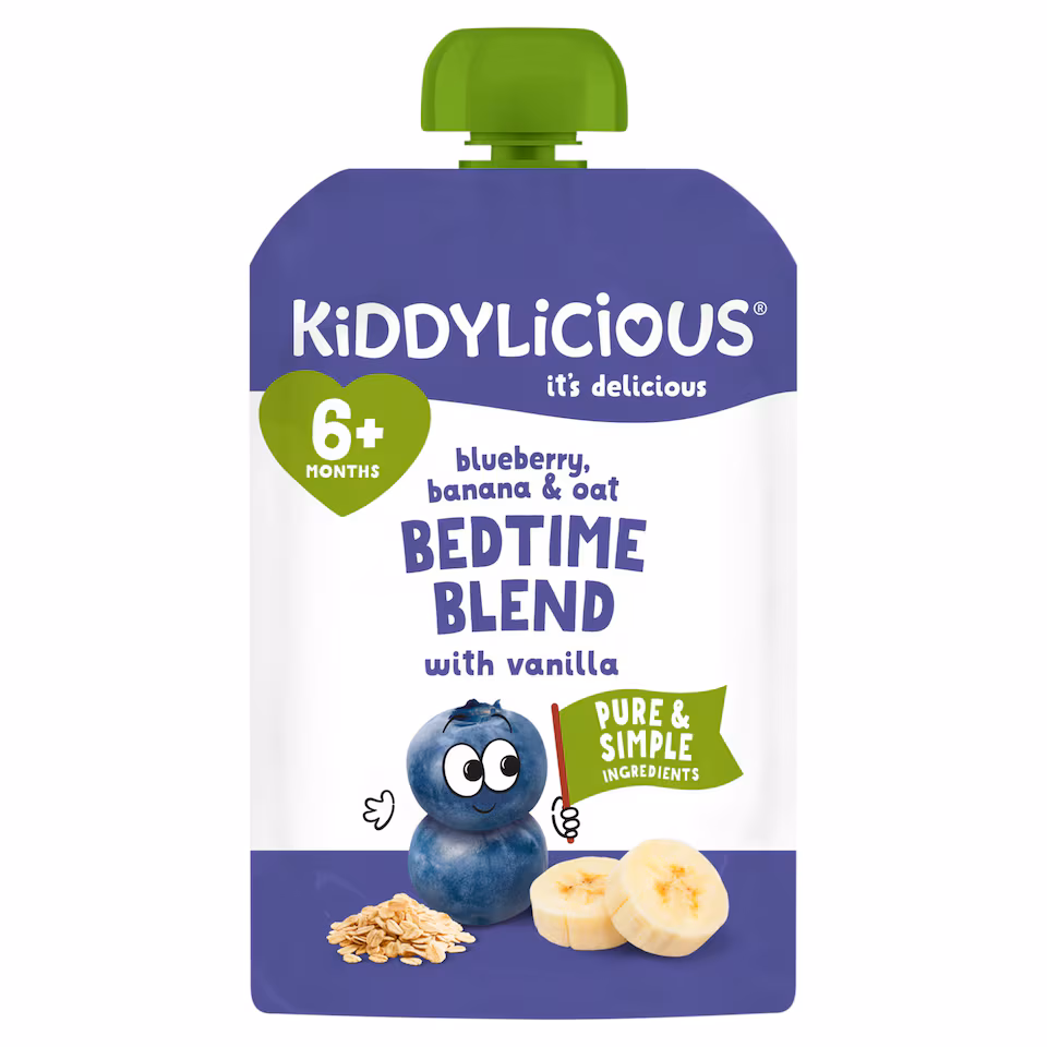Kiddylicious Pouches Bedtime Blend Blueberry, Banana & Oat 6m+ 100g