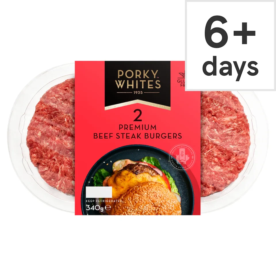 Porky Whites 2 Premium Beef Steak Burgers 340g