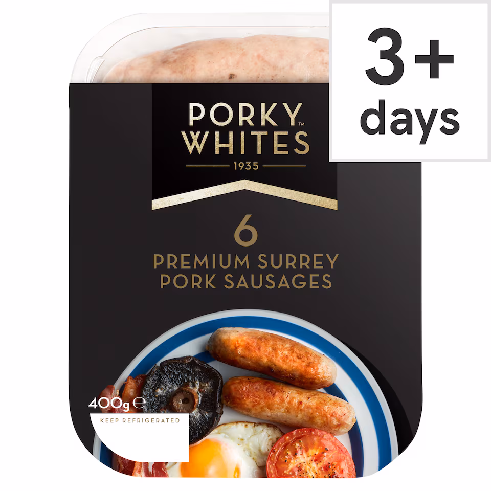 Porky Whites 6 Premium Surrey Pork Sausages 400g