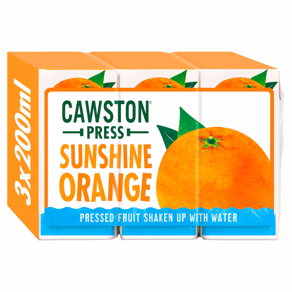 Cawston Press Sunshine Orange Fruit Water Juice Drink 3 x 200ml