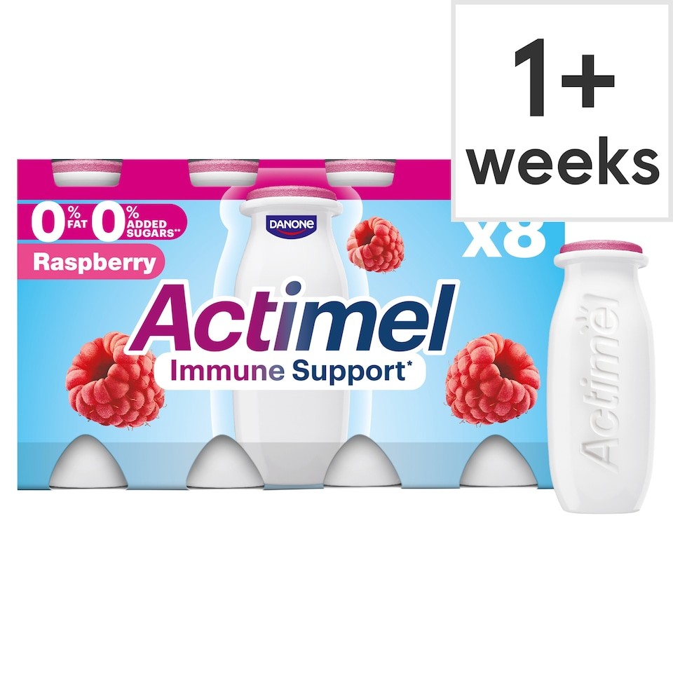 Actimel Raspberry Fat Free Immunity Live Yoghurt Drink Multipack 8X100g