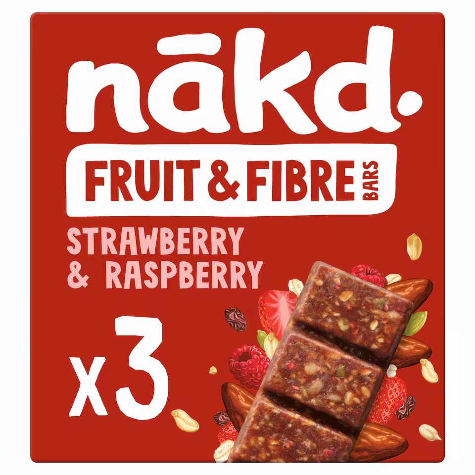 Nakd Fruit & Fibre Strawberry & Raspberry Bars 3 x 44g