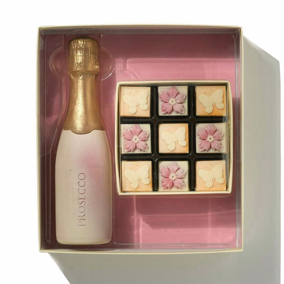 Chocolate Prosecco With Flowers And Butterflies Gift Box