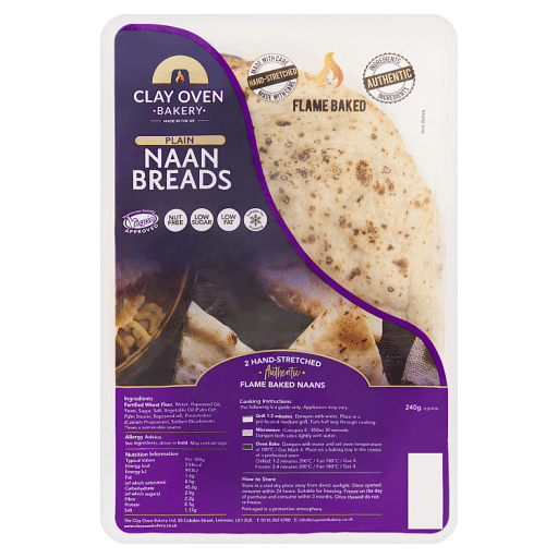 Clay Oven Bakery Plain Naan Breads 240g