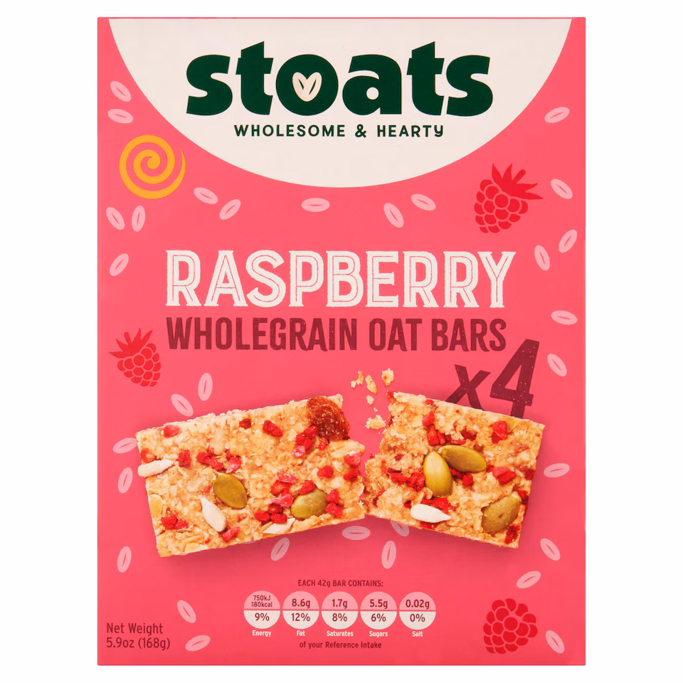 Stoats Raspberry & Honey Porridge Oat Bars 4 x 42g (168g)