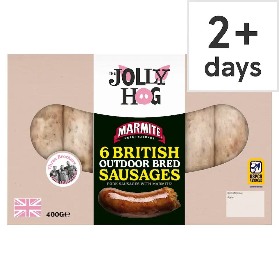 The Jolly Hog Marmite 6 British Outdoor Bred Sausages 400g