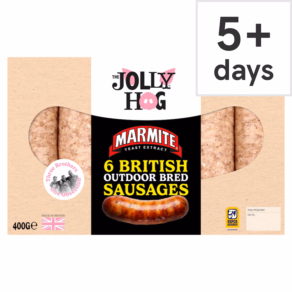 The Jolly Hog Marmite 6 British Outdoor Bred Sausages 400g