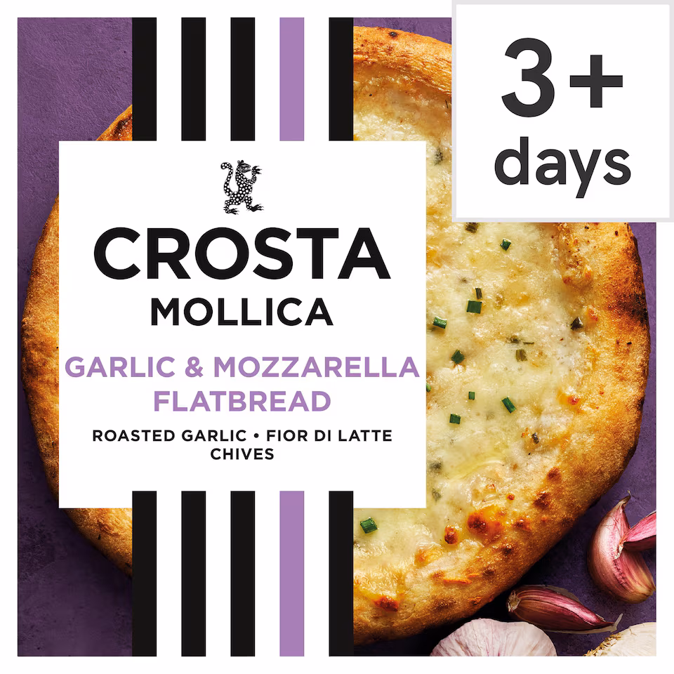 Crosta & Mollica Stonebaked Flatbread - Roast Garlic & Mozzarella 229g