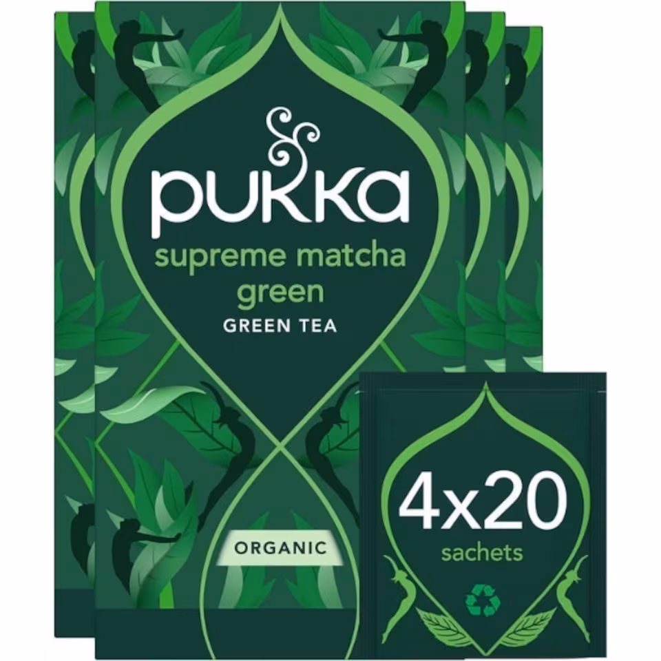 Pukka Herbs Organic Herbal Tea, Supreme Matcha Green, 4 Packs, 80 Teabags | Green | 4