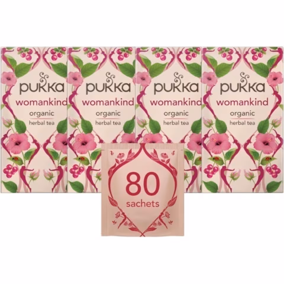 Pukka Herbs Organic Herbal Tea, Womankind, 4 Packs, 80 Teabags | Pink | 4