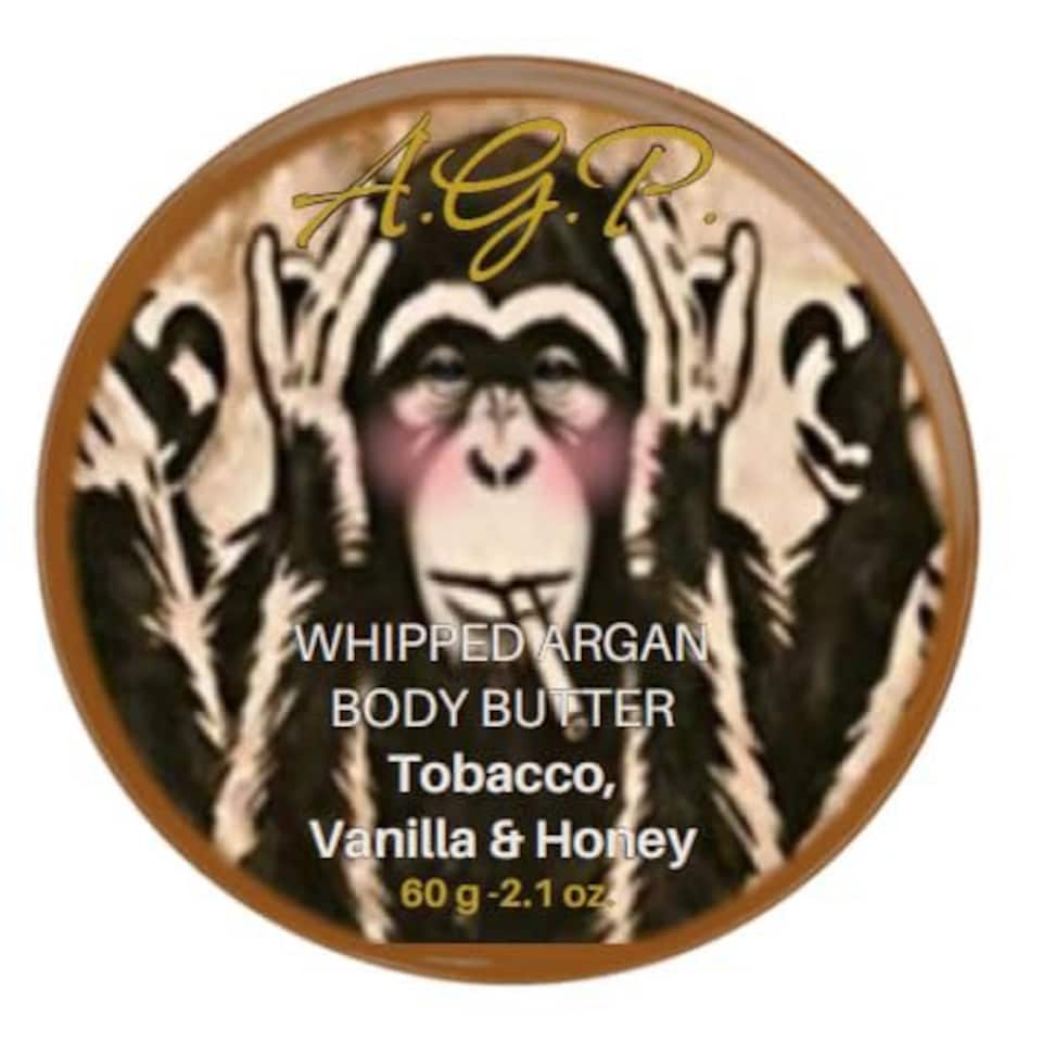 Argan Body Butter - Travel size 60g, Rich Hydrating butter for dry skin. Natural, Organic, Waterless, Vegan, Cruelty Free and Free From synthetic fragrance, parabens or SLS - Smoked Tabacco Vanilla Honey