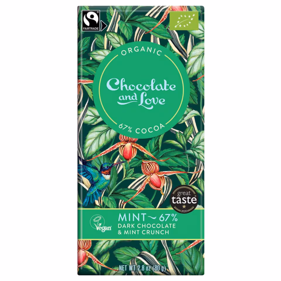 Dark Chocolate with Mint Crunch, Organic 80g (Chocolate and Love)