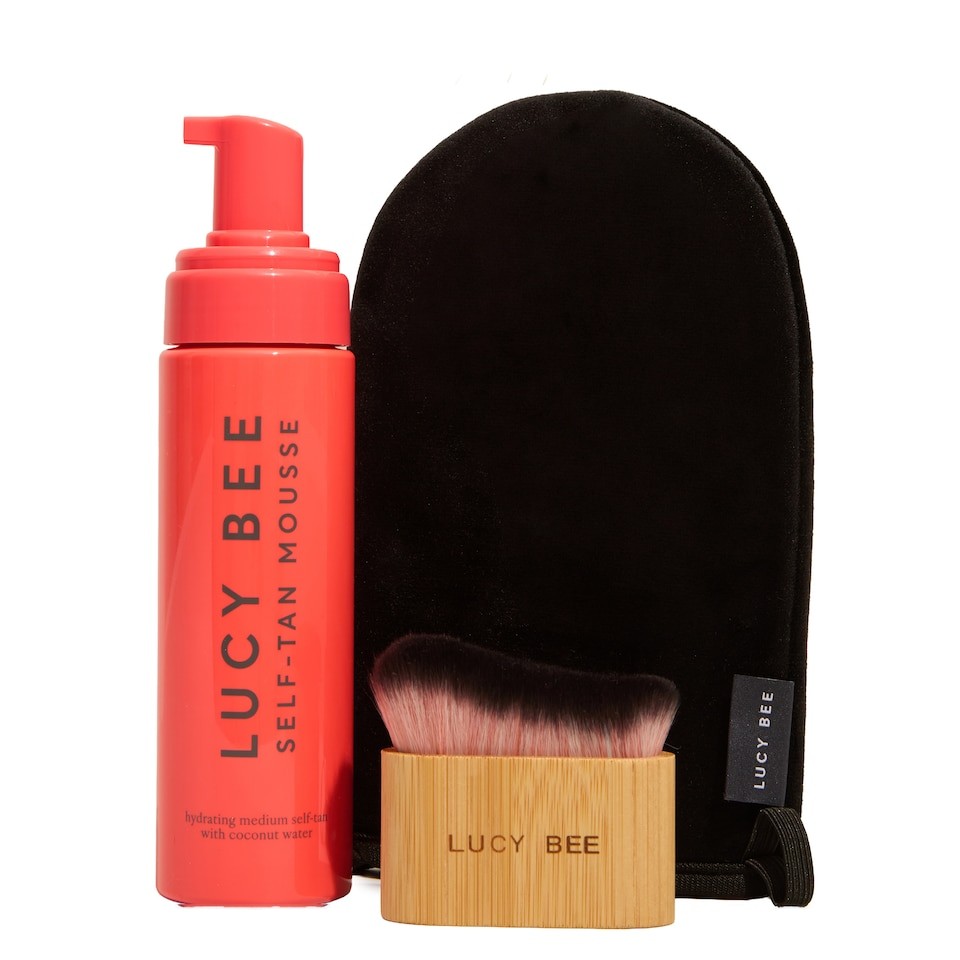Lucy Bee Self-Tan Mousse 200ml Set with Tanning Mitt & Kabuki Brush