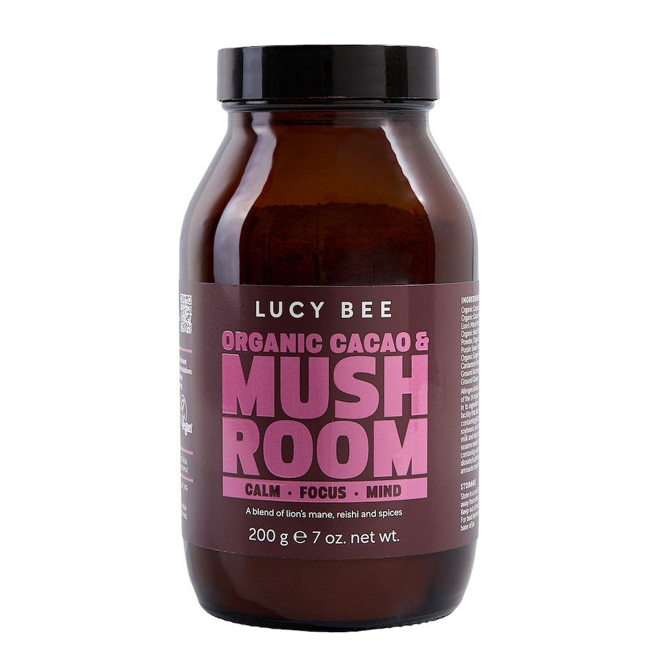 Lucy Bee Organic Cacao, Lion's Mane & Reishi Blend a Dairy Free Chocolate Blend 200g