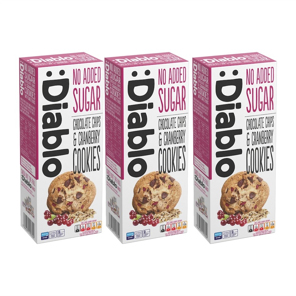 Diablo No Added Sugar Chocolate Chip and Cranberry Cookies 135g 3 Pack