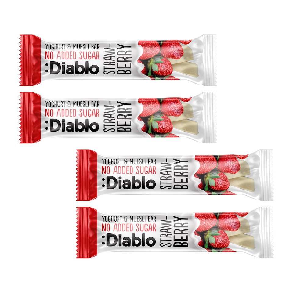 Diablo No Added Sugar Yoghurt and Strawberry Muesli Bar 30g 4 Pack