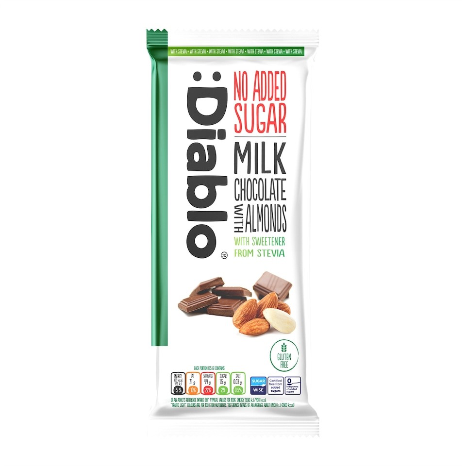 Diablo No Added Sugar Milk Chocolate with Almonds 75g