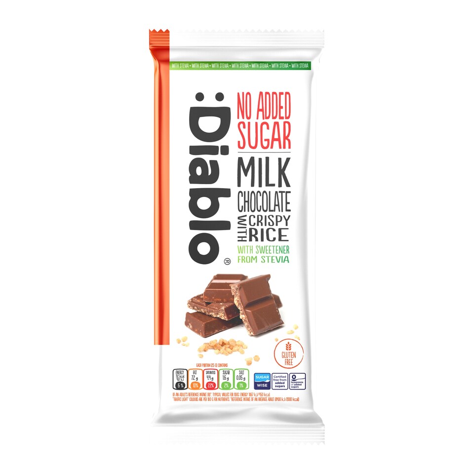 Diablo No Added Sugar Milk Chocolate with Crispy Rice 75g