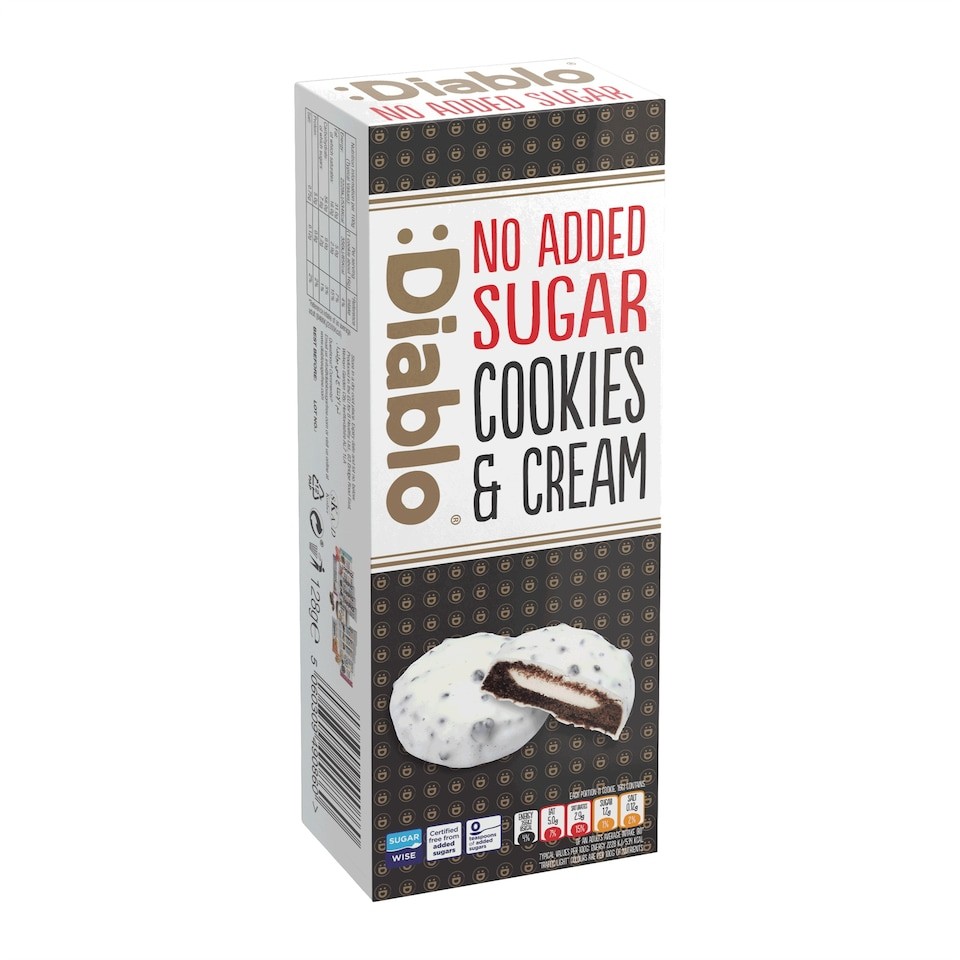 Diablo No Added Sugar Cookies and Cream White Chocolate 128g