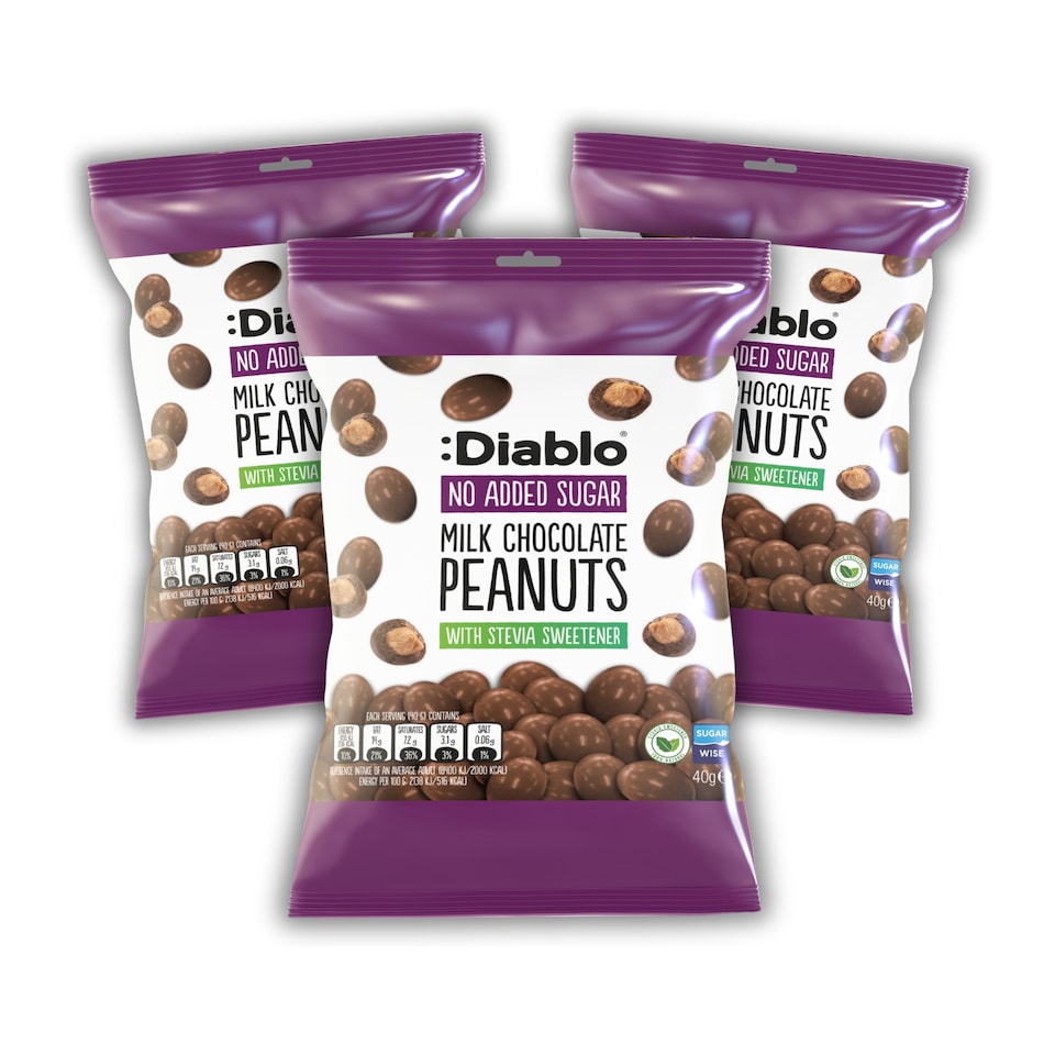 Diablo No Added Sugar Milk Chocolate Peanuts 40g 3 Pack