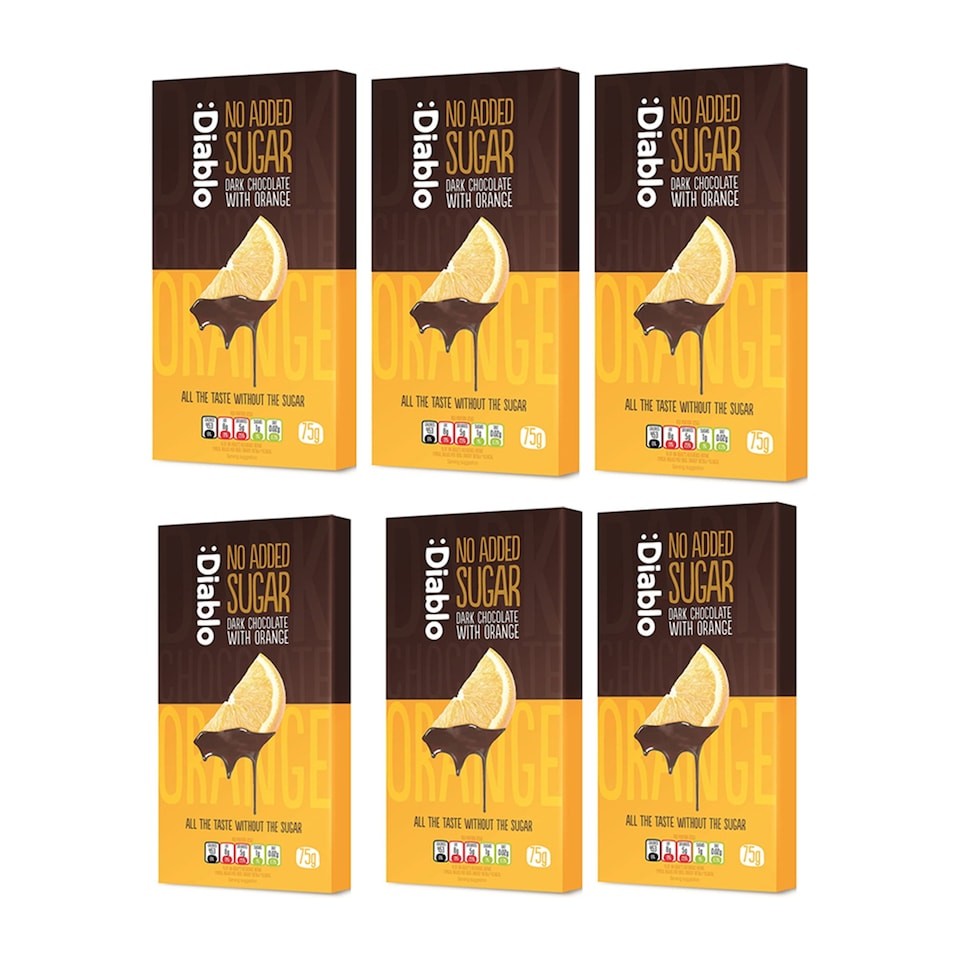 Diablo No Added Sugar Dark Chocolate with Orange 75g 6 Pack
