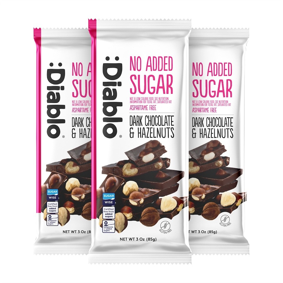 Diablo No Added Sugar Dark Chocolate and Hazelnut Bar 85g 3 Pack